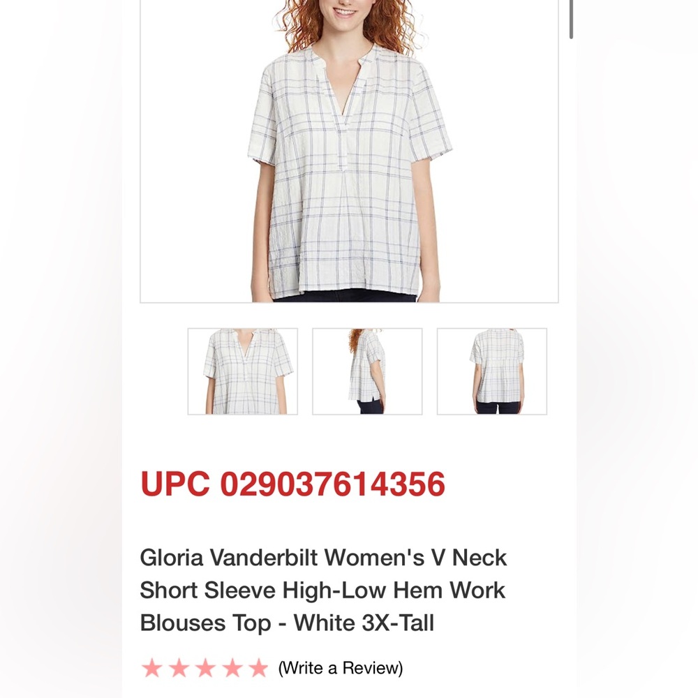 Gloria Vanderbilt Plus Size V-Neck Plaid Top 3X